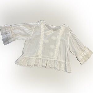 Lace Trim Sheer Boho Blouse in white